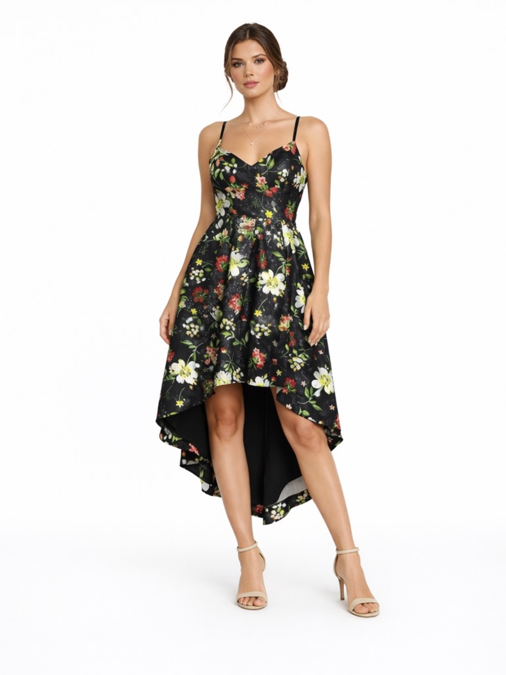 Aidan Mattox Floral High Low Cocktail Dress Wedding Guest Romantic Chic sz 6